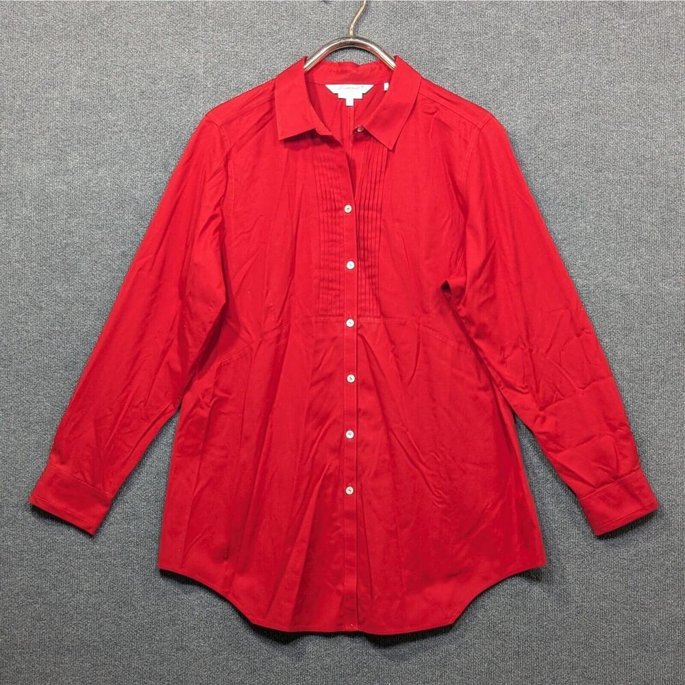 Foxcroft Button Top Womens 16 Non-Iron Stretch Shirt Fitted Fit Red Tuxedo